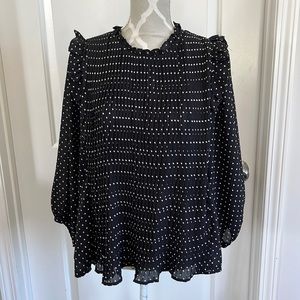 Mustard Seed pleated polka dot flared blouse size medium